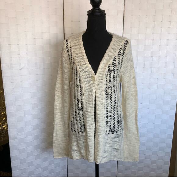 Aventura Knitted Boho Laine Wool Blend Cardigan Cream Women’s Size Large - Picture 8 of 15